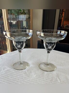 Set of 2 Y2K Retro NFL Raiders Margarita Glasses Stemmed Cocktail Glassware Bar